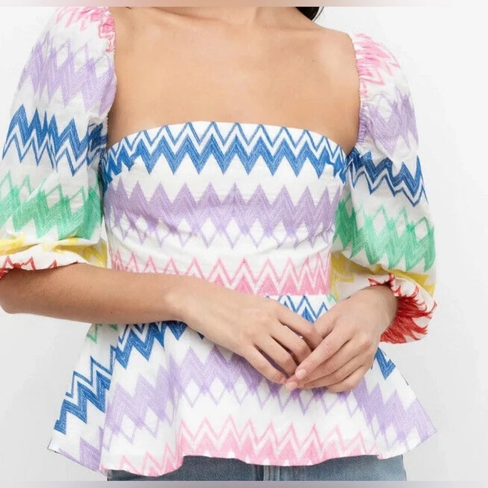 🆕Yumi Kim Anthropologie Embroidered Eliza Top Rainbow Cherise Blouse XS🆕